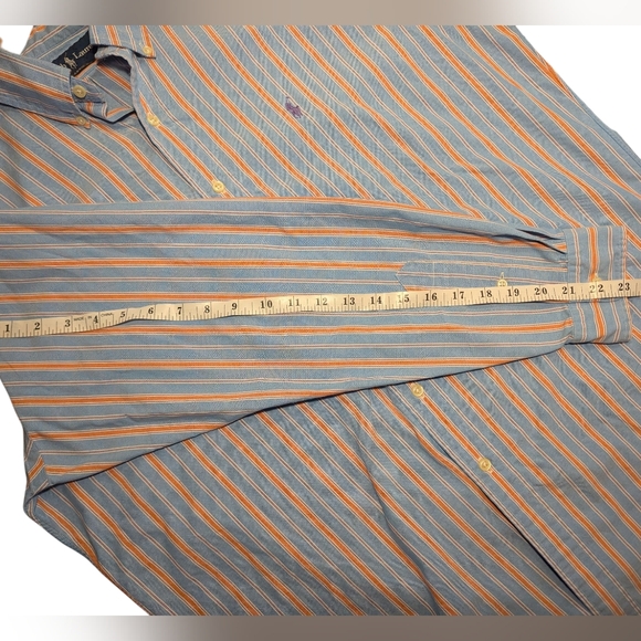 Ralph Lauren Men’s L Classic Fit Blue Orange Striped Cotton Button Down Shirt - Picture 11 of 11